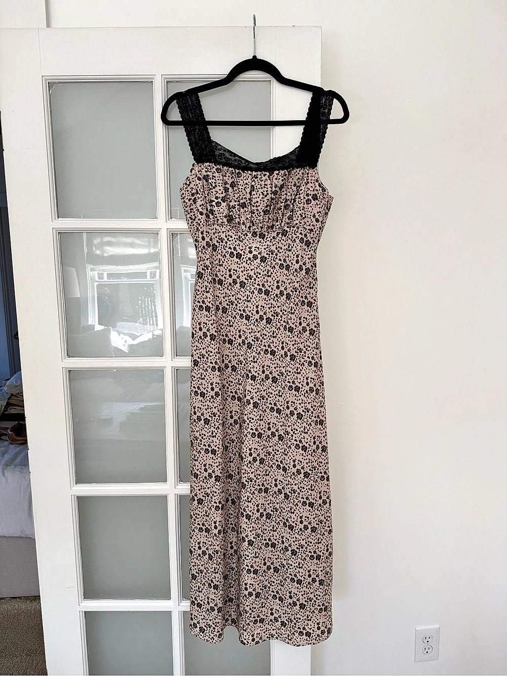 NWT Ciao Lucia Floral Lace Strap Maxi Dress in Pink & Black